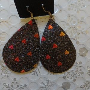 Black glitter with colorful heart earrings